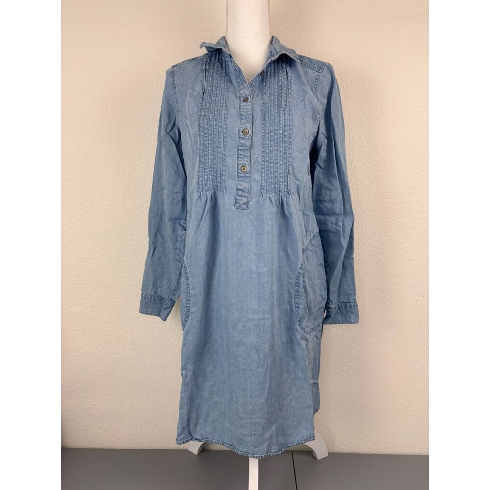 J. Jill denim‎ small chambray long sleeve denim shirt dress roll tab sleeve